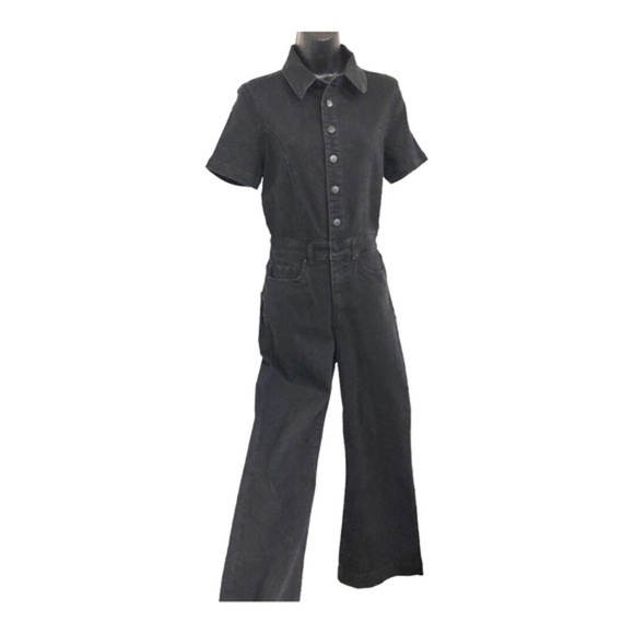 Jessica Simpson black denim button front short sleeve jeans jumpsuit size 5 new - Picture 3 of 17